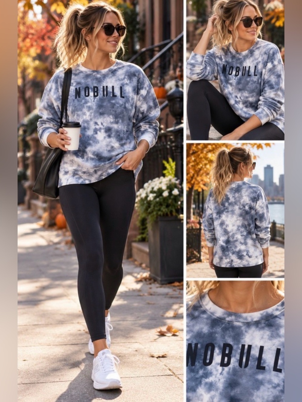 NOBULL Women's Blue Tie-Dye Crewneck Sweatshirt - Size L